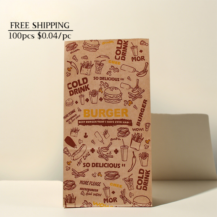 100pcs Fast Food Paper Bag | Takeaway Packaging for Food Trucks | Sinicline
