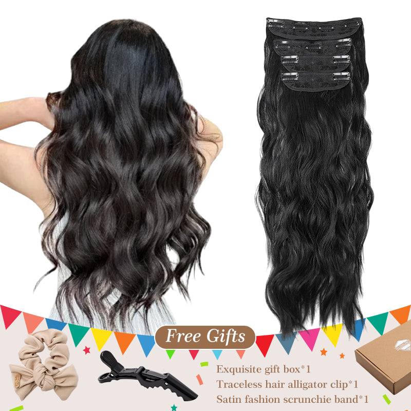 🌲Christmas clearance sale, only $9.90！ Sooooo Beautiful Silk Curly Hair Extensions, 24-inch Lace Mesh Clip Style (4 Wave Curls)