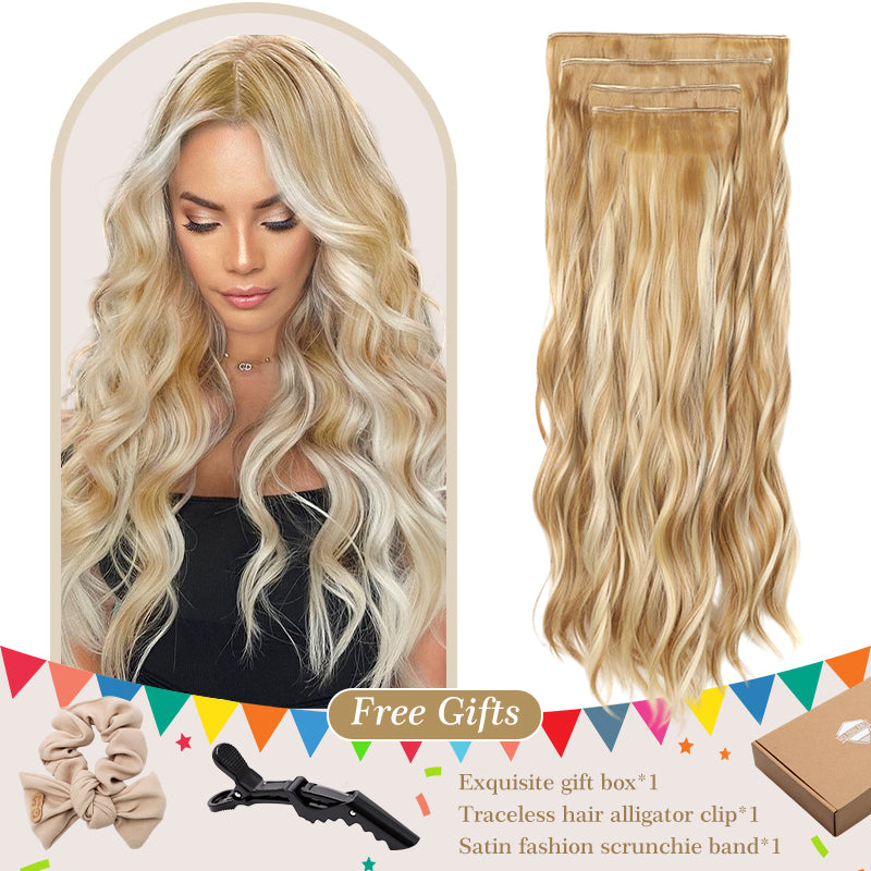 🌲Christmas clearance sale, only $9.90！ Sooooo Beautiful Silk Curly Hair Extensions, 24-inch Lace Mesh Clip Style (4 Wave Curls)