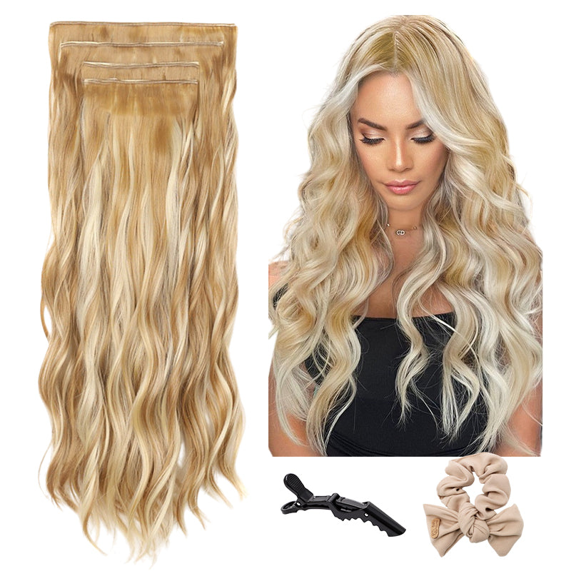 🌲Christmas clearance sale, only $9.90！ Sooooo Beautiful Silk Curly Hair Extensions, 24-inch Lace Mesh Clip Style (4 Wave Curls)