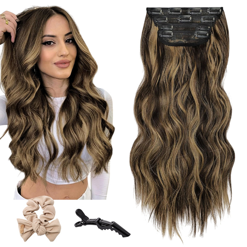 🌲Christmas clearance sale, only $9.90！ Sooooo Beautiful Silk Curly Hair Extensions, 24-inch Lace Mesh Clip Style (4 Wave Curls)