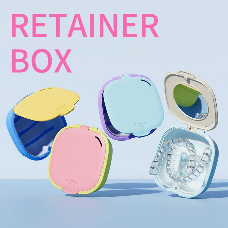 Dental Retainer Case With Drain Basket Portable Mouth Guard False Teeth Denture Storage Box Teeth Aligner Braces Case