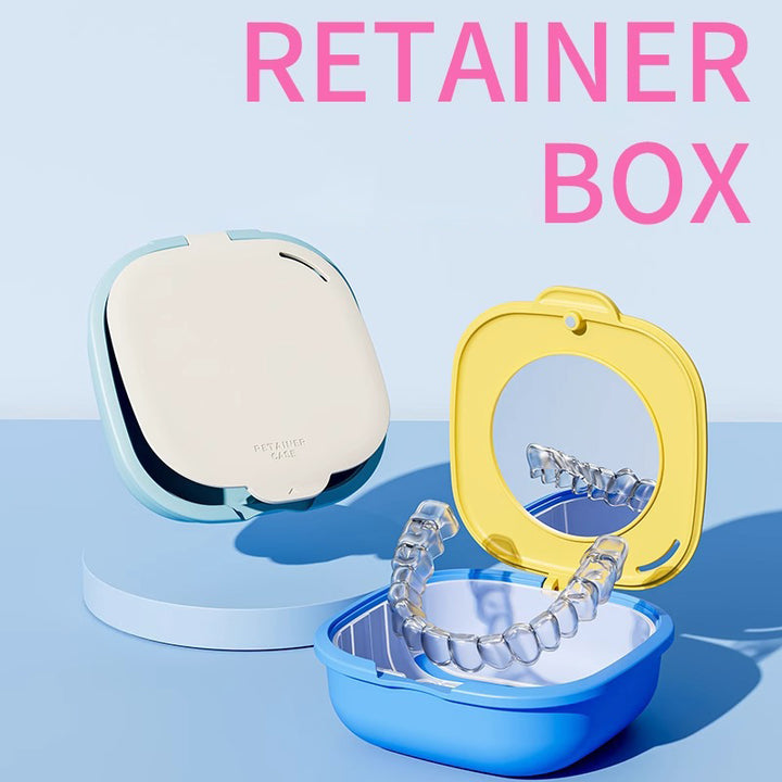 Dental Retainer Case With Drain Basket Portable Mouth Guard False Teeth Denture Storage Box Teeth Aligner Braces Case