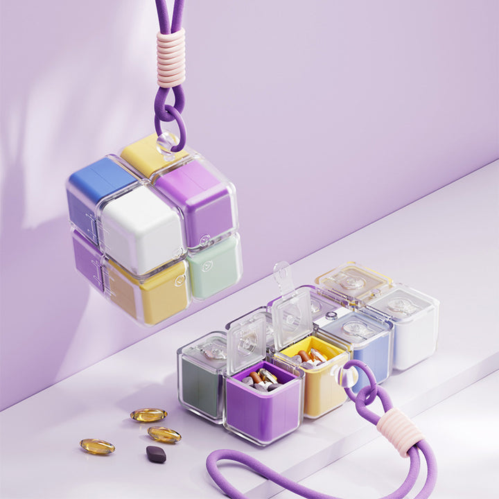 Pill Box with Lanyard Portable Medicine Dispensing Box Sealed Pill Storage Box Dispenser 7 Days a Week