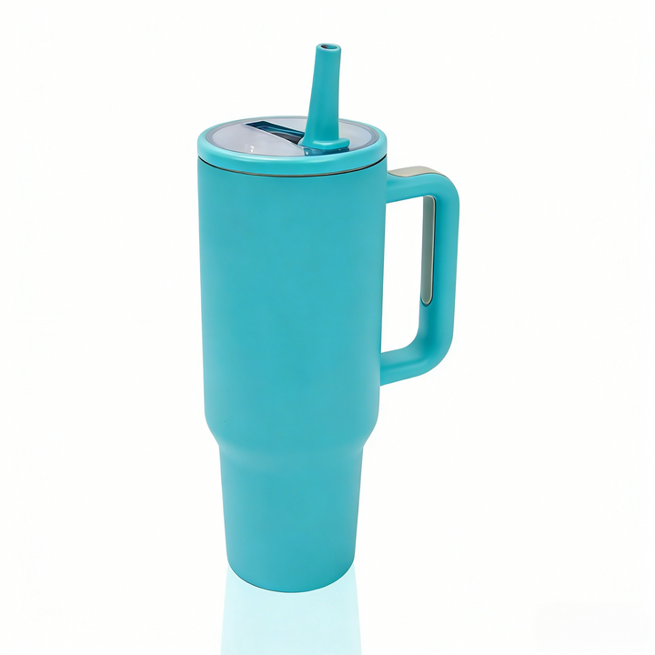 40oz Stainless Steel Insulated Tumbler with Handle & Flip Straw – Dark Green – Keeps Drinks Hot & Cold