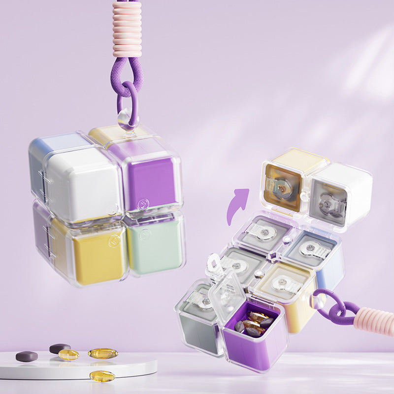 Pill Box with Lanyard Portable Medicine Dispensing Box Sealed Pill Storage Box Dispenser 7 Days a Week