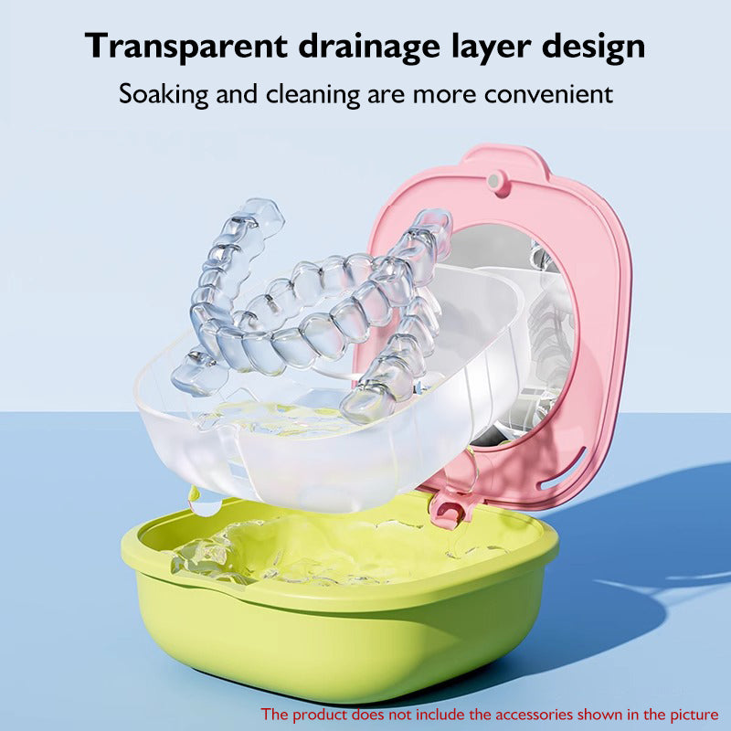 Dental Retainer Case With Drain Basket Portable Mouth Guard False Teeth Denture Storage Box Teeth Aligner Braces Case