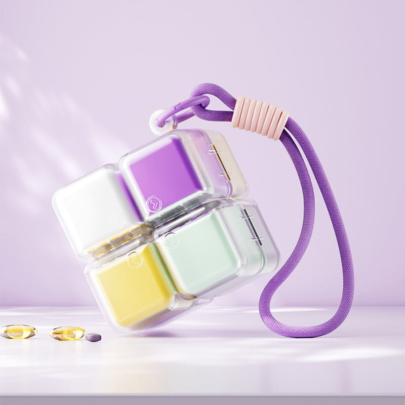 Pill Box with Lanyard Portable Medicine Dispensing Box Sealed Pill Storage Box Dispenser 7 Days a Week