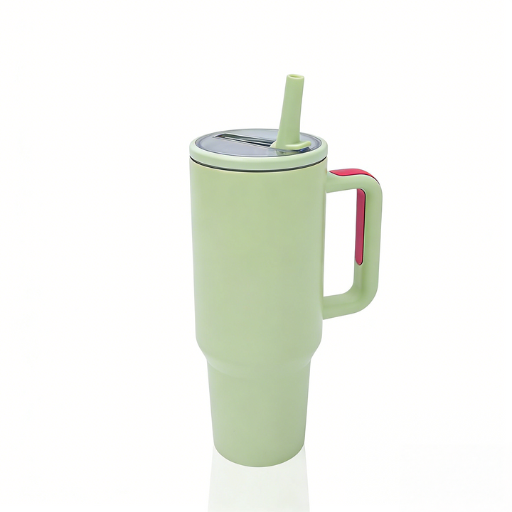 40oz Stainless Steel Insulated Tumbler with Handle & Flip Straw – Grass Green – Keeps Drinks Hot & Cold