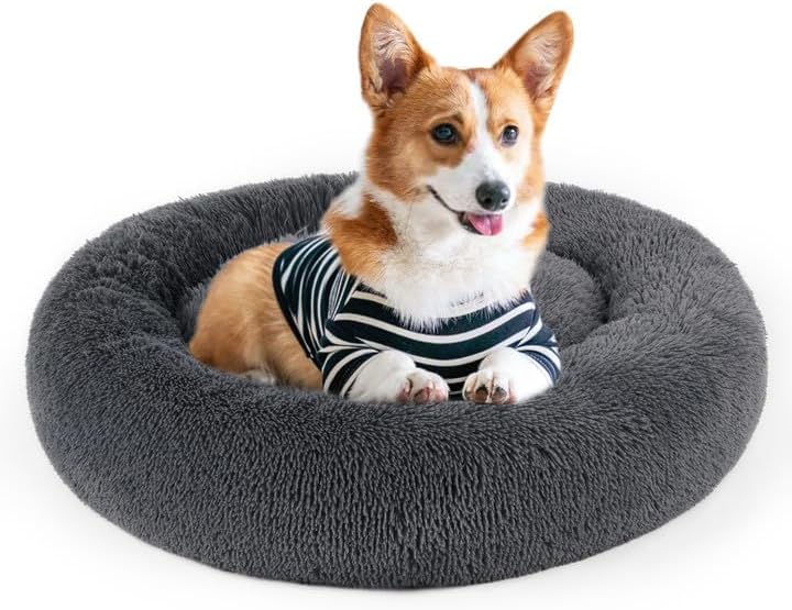 Dog Bed, Calming Dog Beds, Anti-Anxiety Indoor Round Dog Bed, Faux Fur Pet Donut Cuddler Round Plush Bed for Medium Dogs