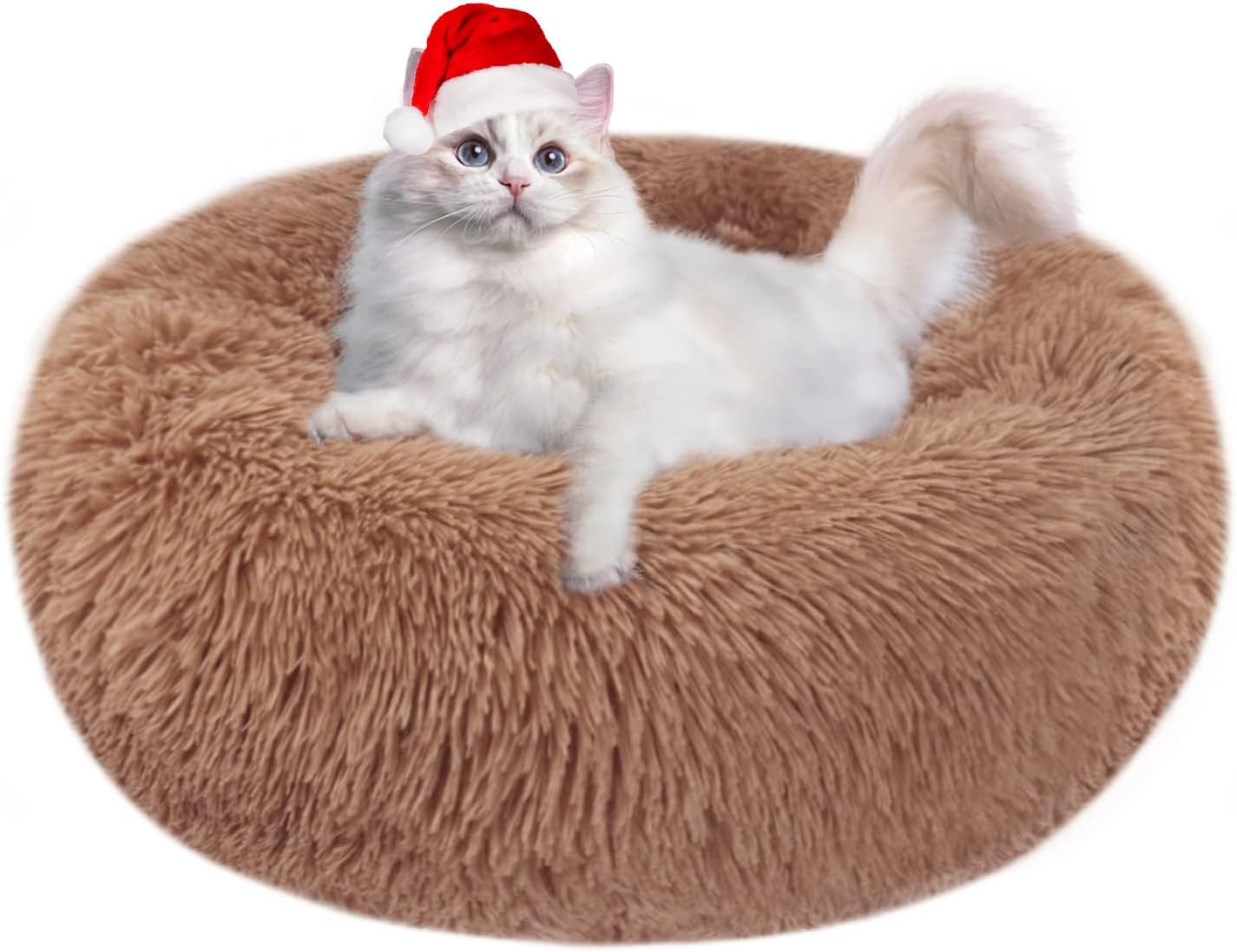 Calming Dog and Cat Bed Donut - 19.7'' Dog Bed Small, Fluffy Cat Anti Anxiety Beds for Indoor Cats, Washable Pet Bed with Non-Skid Bottom for Dogs and Cats, Light Grey M(19.7in/50cm)
