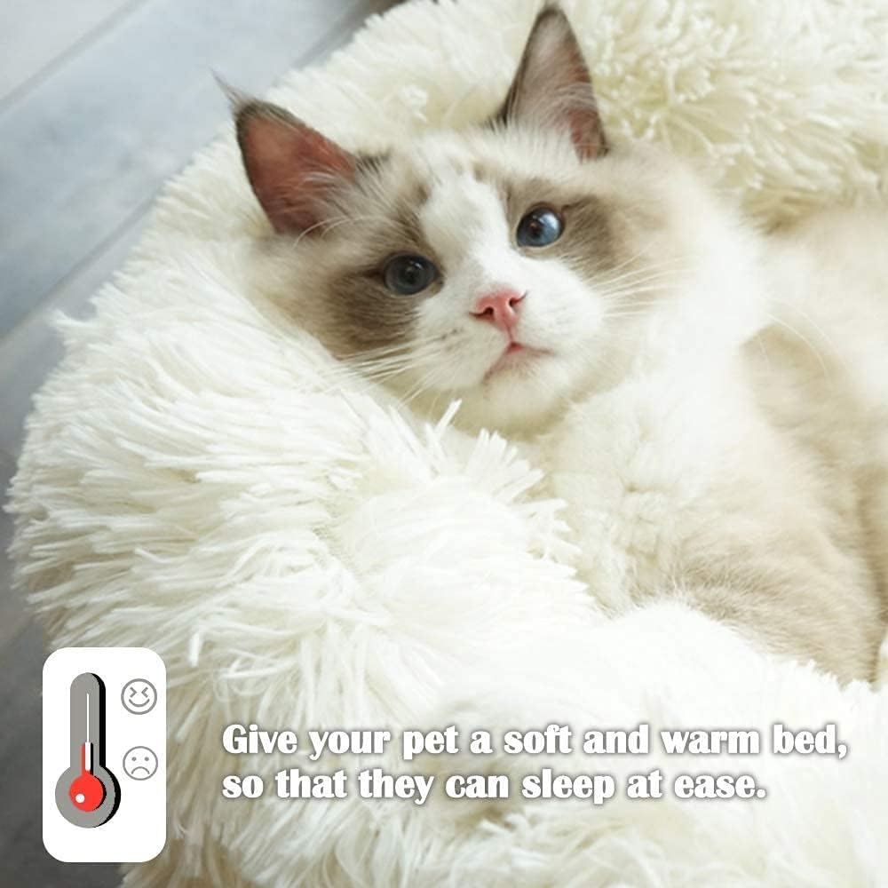 Calming Dog and Cat Bed Donut - 19.7'' Dog Bed Small, Fluffy Cat Anti Anxiety Beds for Indoor Cats, Washable Pet Bed with Non-Skid Bottom for Dogs and Cats, Light Grey M(19.7in/50cm)