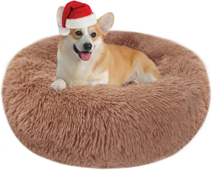 Calming Dog and Cat Bed Donut - 19.7'' Dog Bed Small, Fluffy Cat Anti Anxiety Beds for Indoor Cats, Washable Pet Bed with Non-Skid Bottom for Dogs and Cats, Light Grey M(19.7in/50cm)