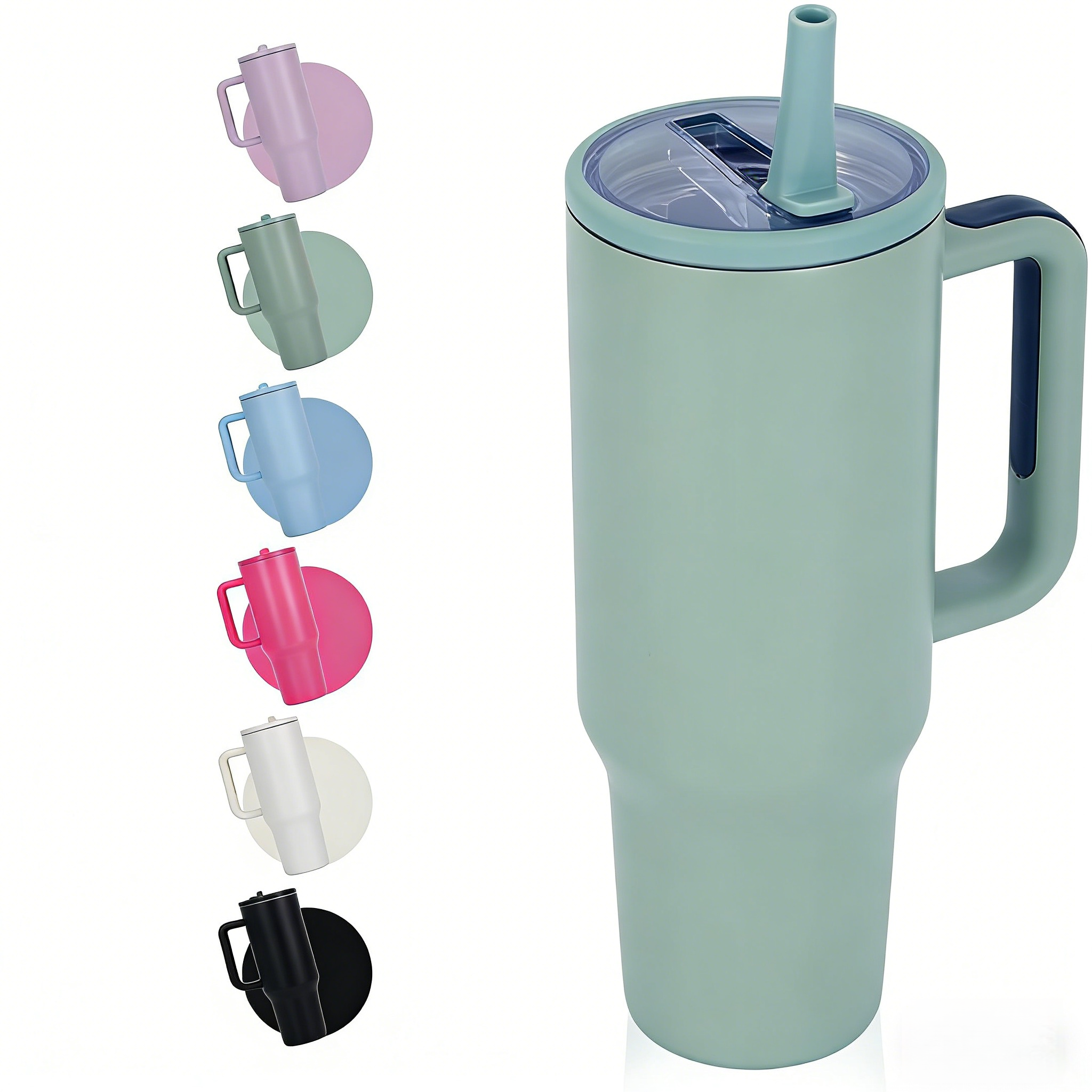 40oz Stainless Steel Insulated Tumbler with Handle & Flip Straw – Sage – Keeps Drinks Hot & Cold