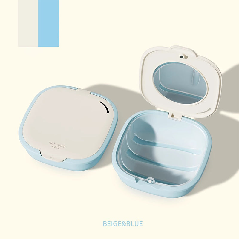 Dental Retainer Case With Drain Basket Portable Mouth Guard False Teeth Denture Storage Box Teeth Aligner Braces Case