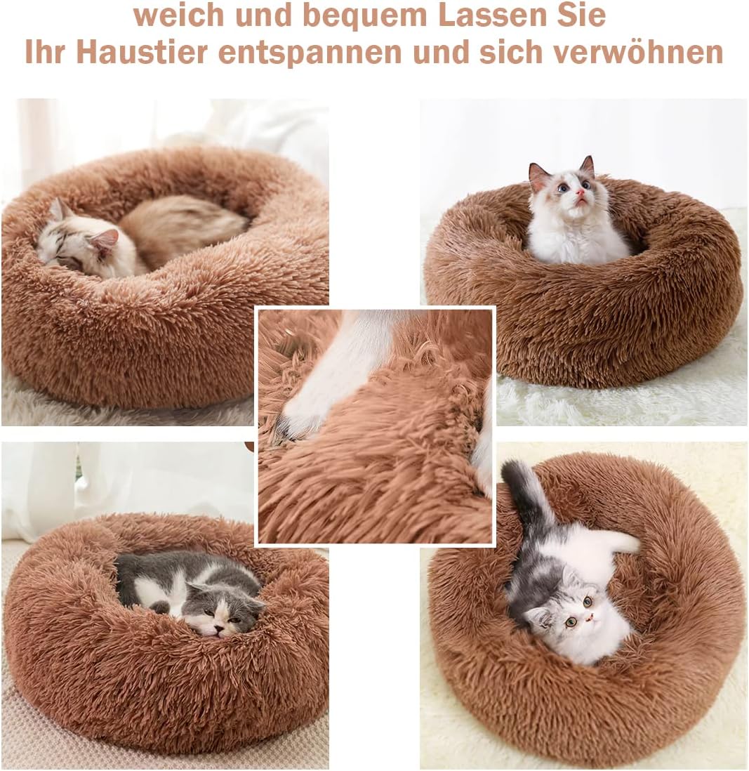 Calming Dog and Cat Bed Donut - 19.7'' Dog Bed Small, Fluffy Cat Anti Anxiety Beds for Indoor Cats, Washable Pet Bed with Non-Skid Bottom for Dogs and Cats, Light Grey M(19.7in/50cm)