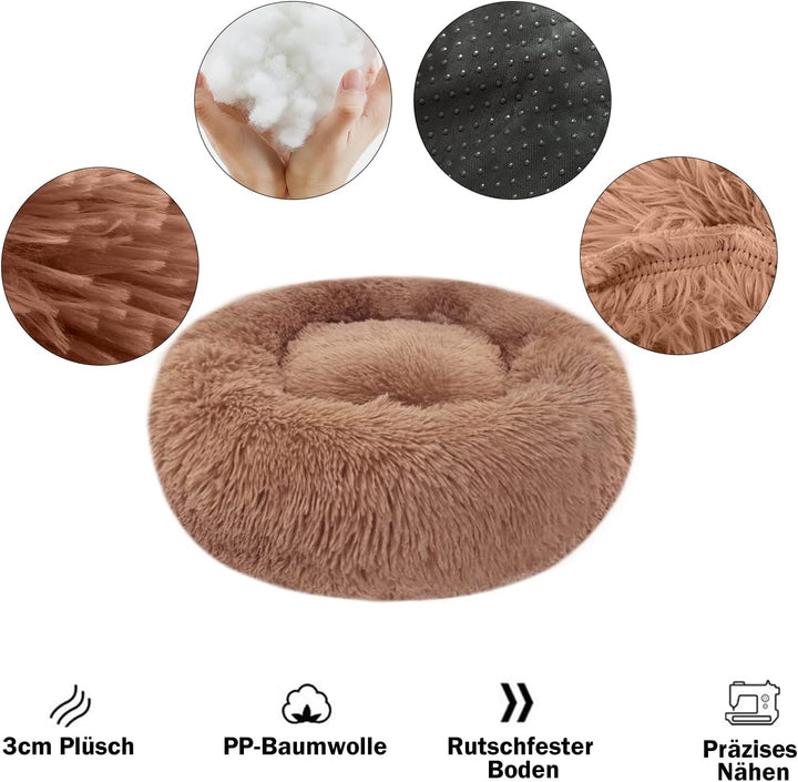 Calming Dog and Cat Bed Donut - 19.7'' Dog Bed Small, Fluffy Cat Anti Anxiety Beds for Indoor Cats, Washable Pet Bed with Non-Skid Bottom for Dogs and Cats, Light Grey M(19.7in/50cm)