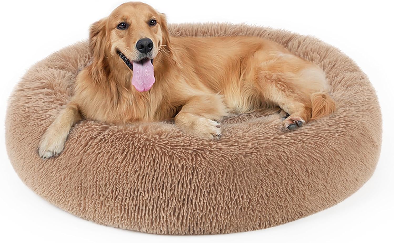 Dog Bed, Cat Calming Bed, Faux Fur Pillow Pet Donut Cuddler Round Plush Bed for Large Medium Small Dogs and Cats Camel