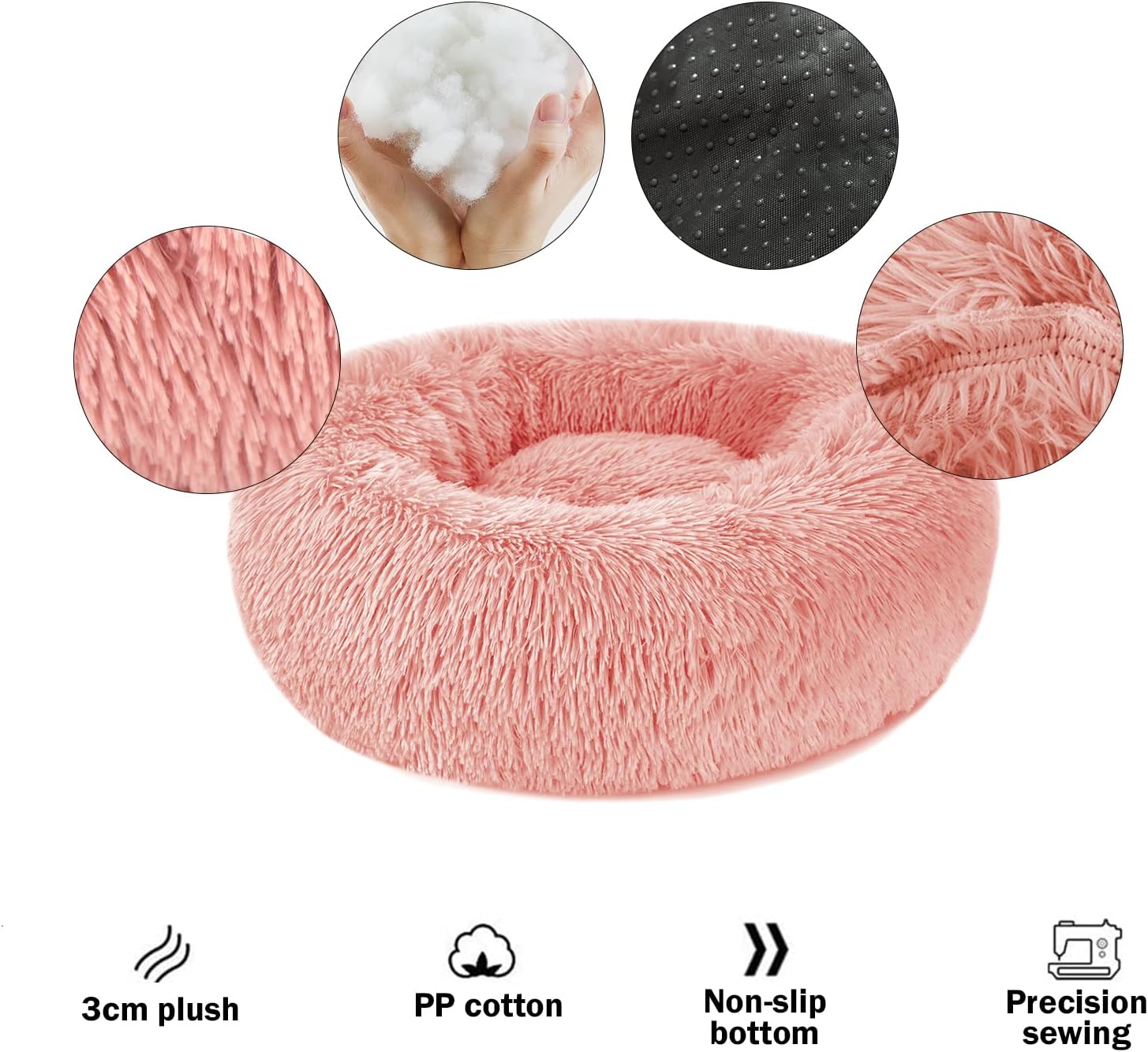 Calming Dog and Cat Bed Donut - 19.7'' Dog Bed Small, Fluffy Cat Anti Anxiety Beds for Indoor Cats, Washable Pet Bed with Non-Skid Bottom for Dogs and Cats, Light Grey M(19.7in/50cm)