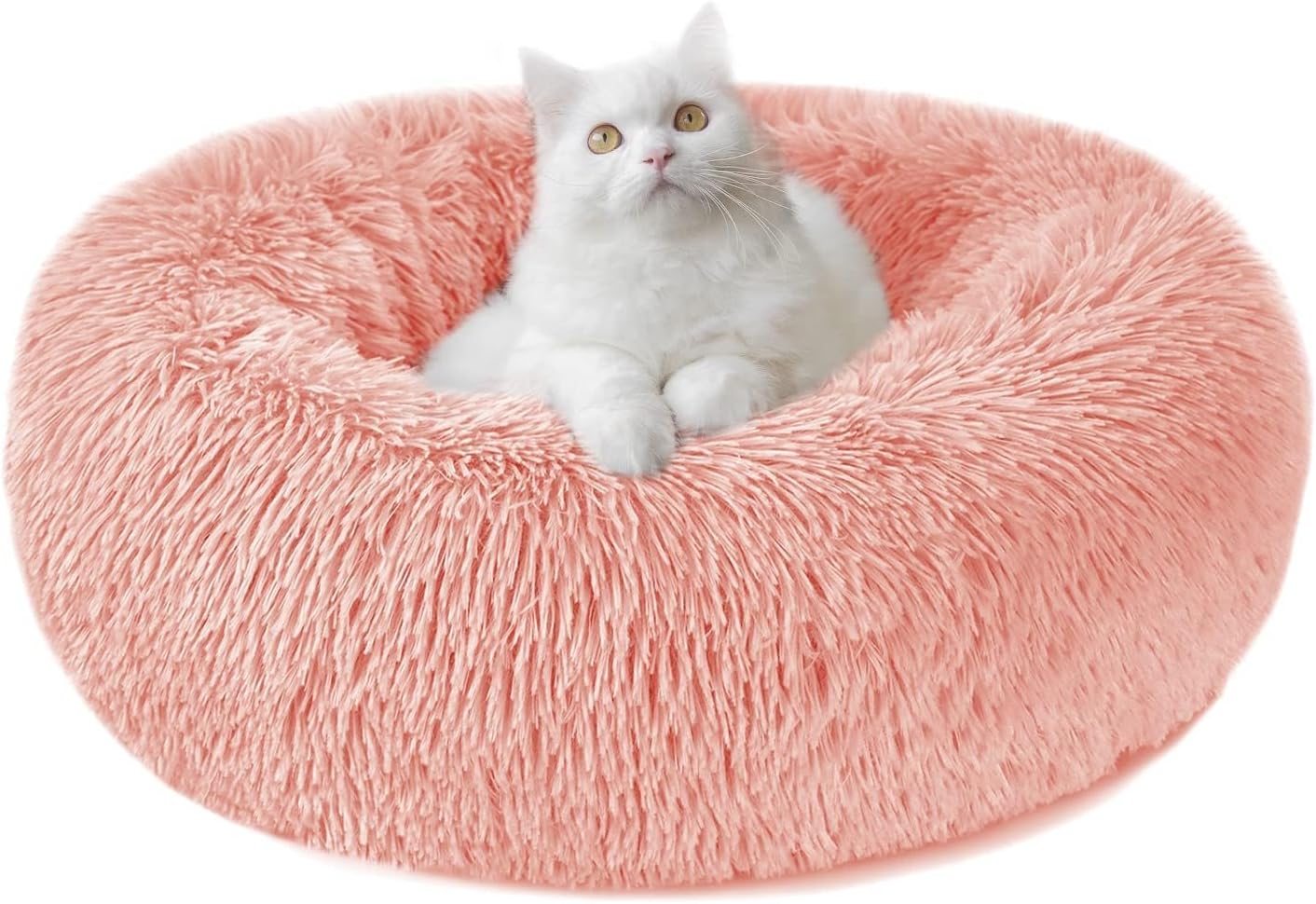 Calming Dog and Cat Bed Donut - 19.7'' Dog Bed Small, Fluffy Cat Anti Anxiety Beds for Indoor Cats, Washable Pet Bed with Non-Skid Bottom for Dogs and Cats, Light Grey M(19.7in/50cm)