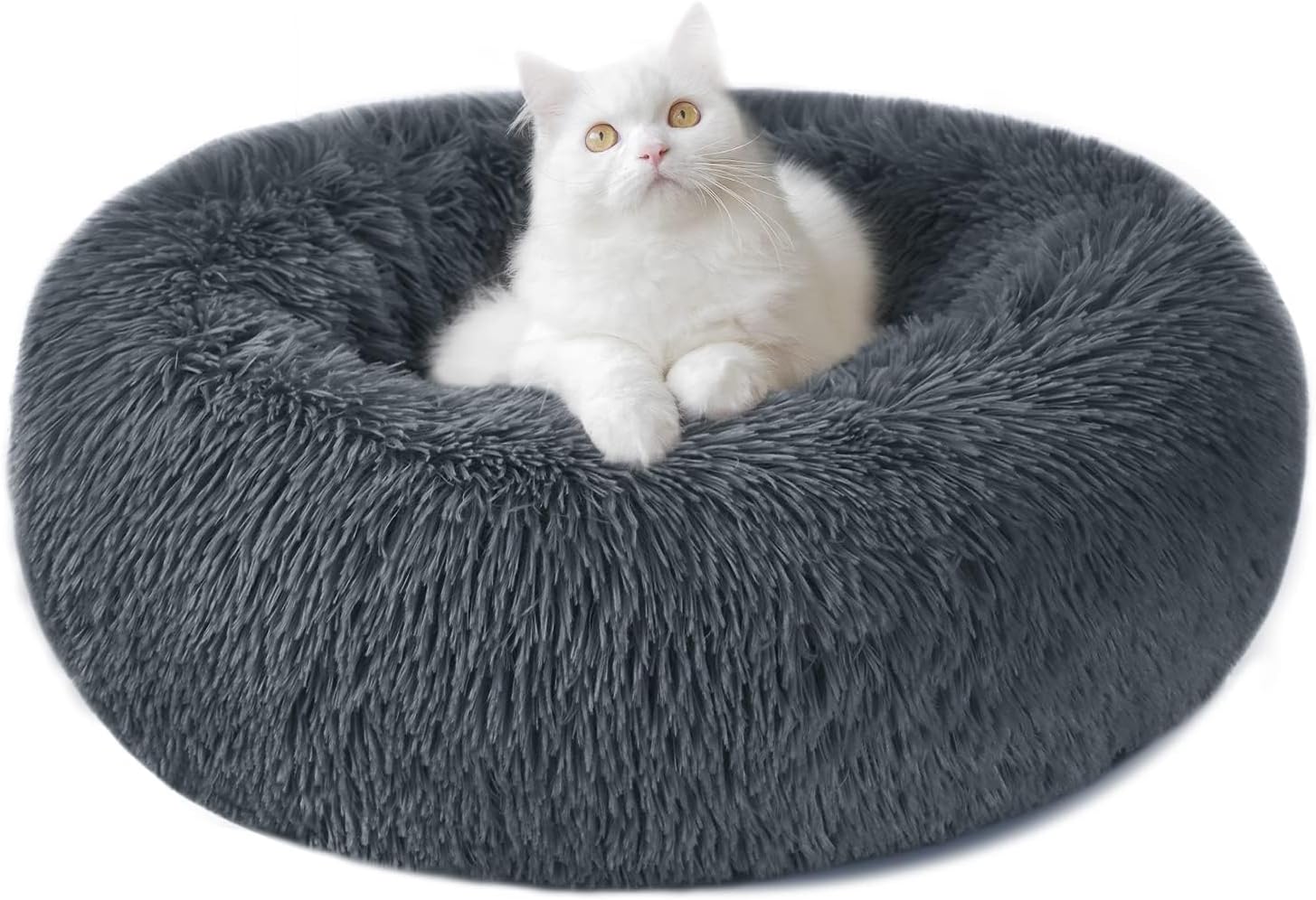 Calming Dog and Cat Bed Donut - 19.7'' Dog Bed Small, Fluffy Cat Anti Anxiety Beds for Indoor Cats, Washable Pet Bed with Non-Skid Bottom for Dogs and Cats, Light Grey M(19.7in/50cm)