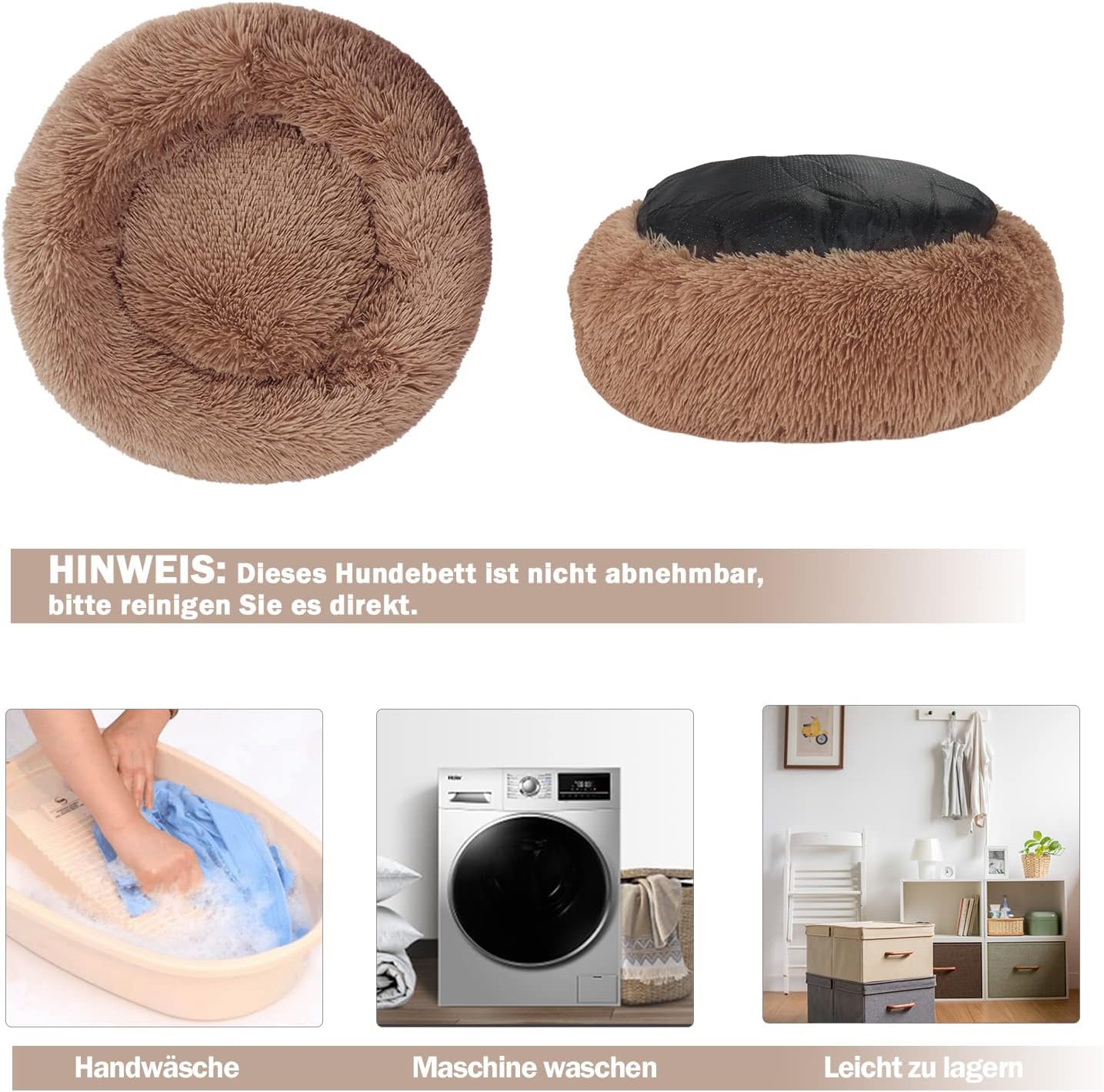 Calming Dog and Cat Bed Donut - 19.7'' Dog Bed Small, Fluffy Cat Anti Anxiety Beds for Indoor Cats, Washable Pet Bed with Non-Skid Bottom for Dogs and Cats, Light Grey M(19.7in/50cm)