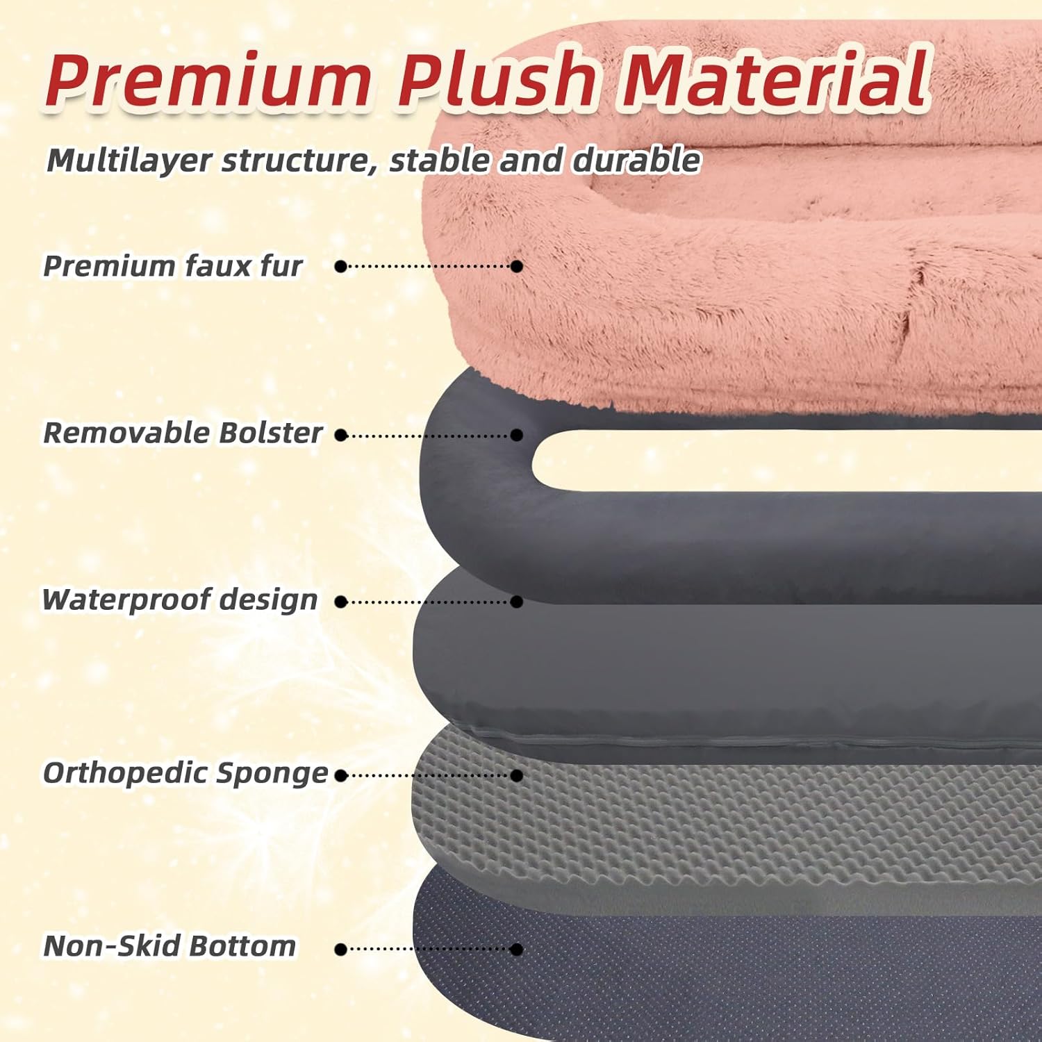 Human Dog Bed - 71"x45"x12" Fits You & Pets, Washable Faux Fur, Orthopedic, Plump Pillow, Blanket, Strap - Grey