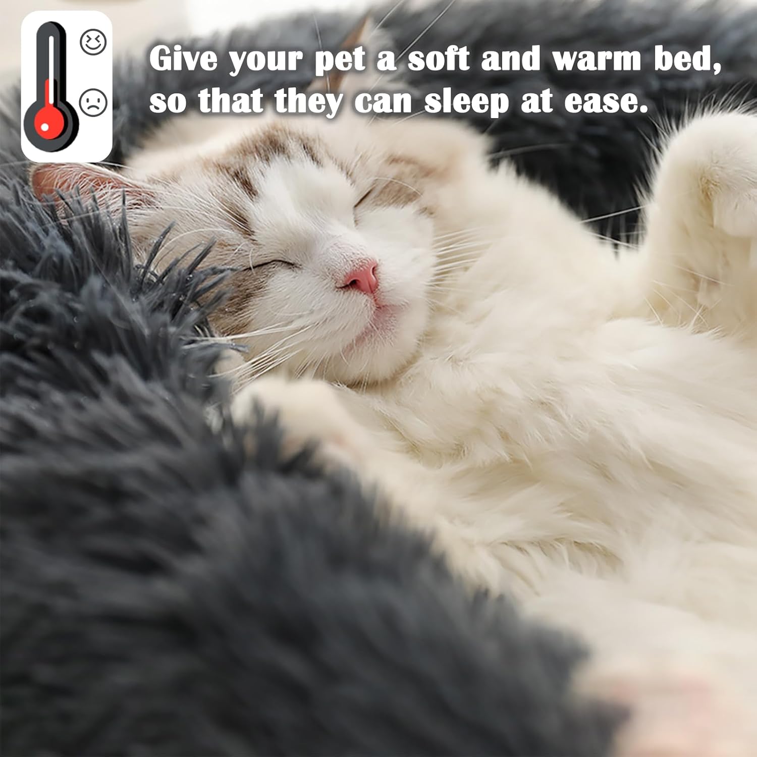 Calming Dog and Cat Bed Donut - 19.7'' Dog Bed Small, Fluffy Cat Anti Anxiety Beds for Indoor Cats, Washable Pet Bed with Non-Skid Bottom for Dogs and Cats, Light Grey M(19.7in/50cm)