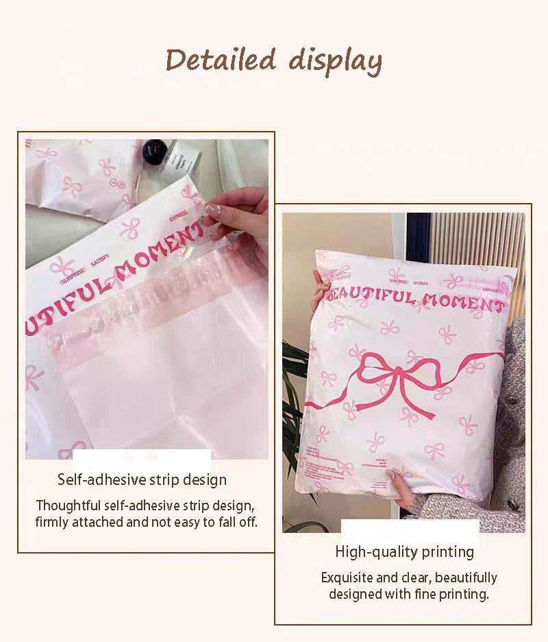 Pink bow-tie express delivery bag, clothing packaging bag, express delivery packing bag, thickened colorful express delivery bag wholesale.