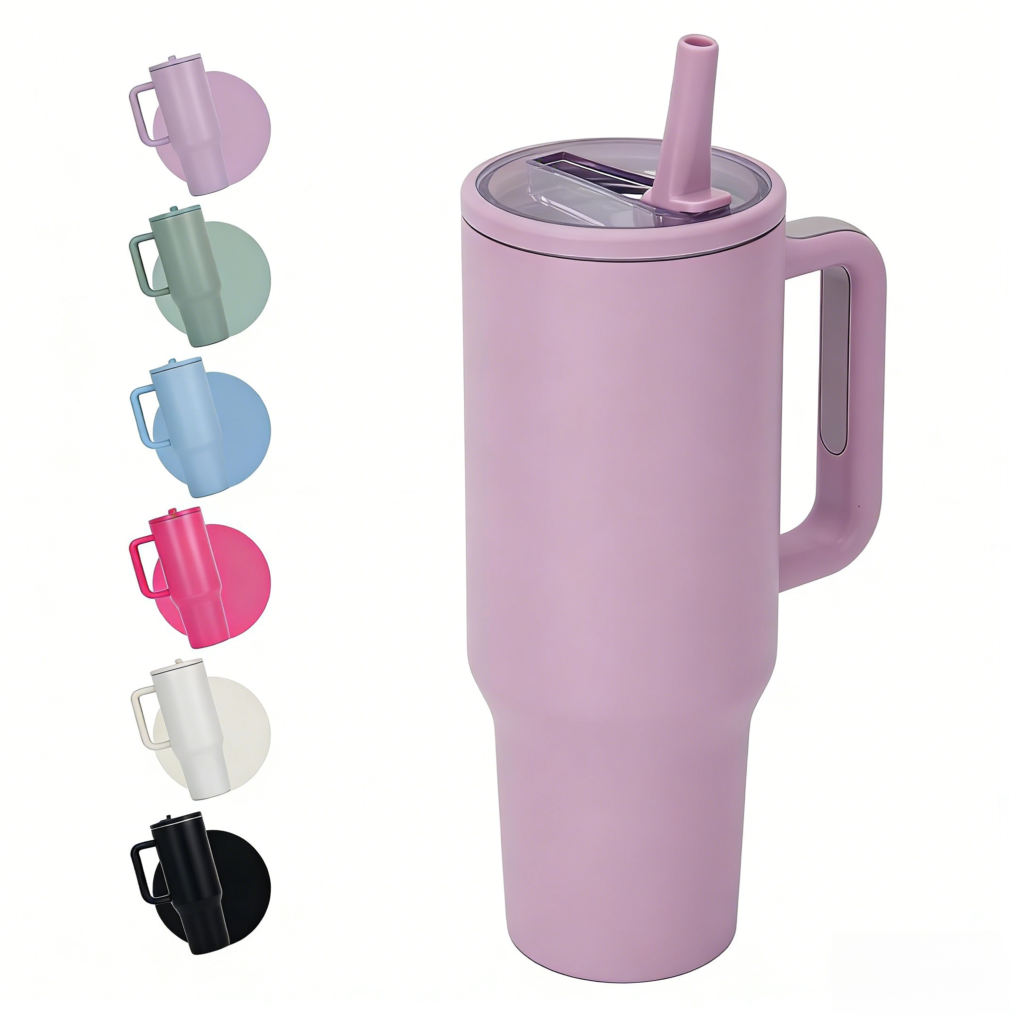 40oz Stainless Steel Insulated Tumbler with Handle & Flip Straw – Lilac Purple – Keeps Drinks Hot & Cold