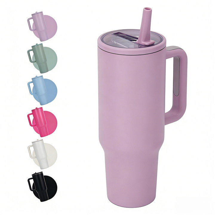 40oz Stainless Steel Insulated Tumbler with Handle & Flip Straw – Lilac Purple – Keeps Drinks Hot & Cold