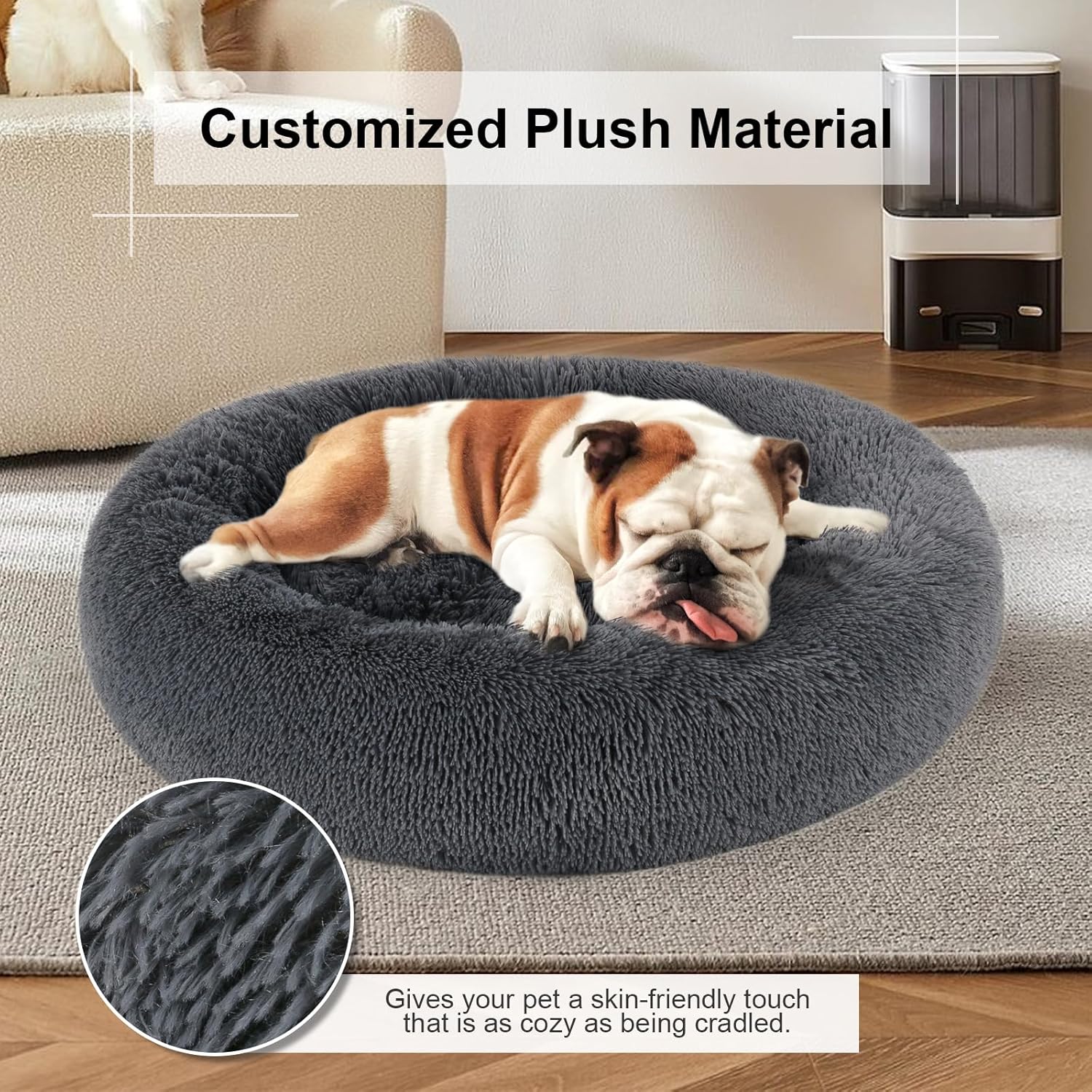 Dog Bed, Calming Dog Beds, Anti-Anxiety Indoor Round Dog Bed, Faux Fur Pet Donut Cuddler Round Plush Bed for Medium Dogs