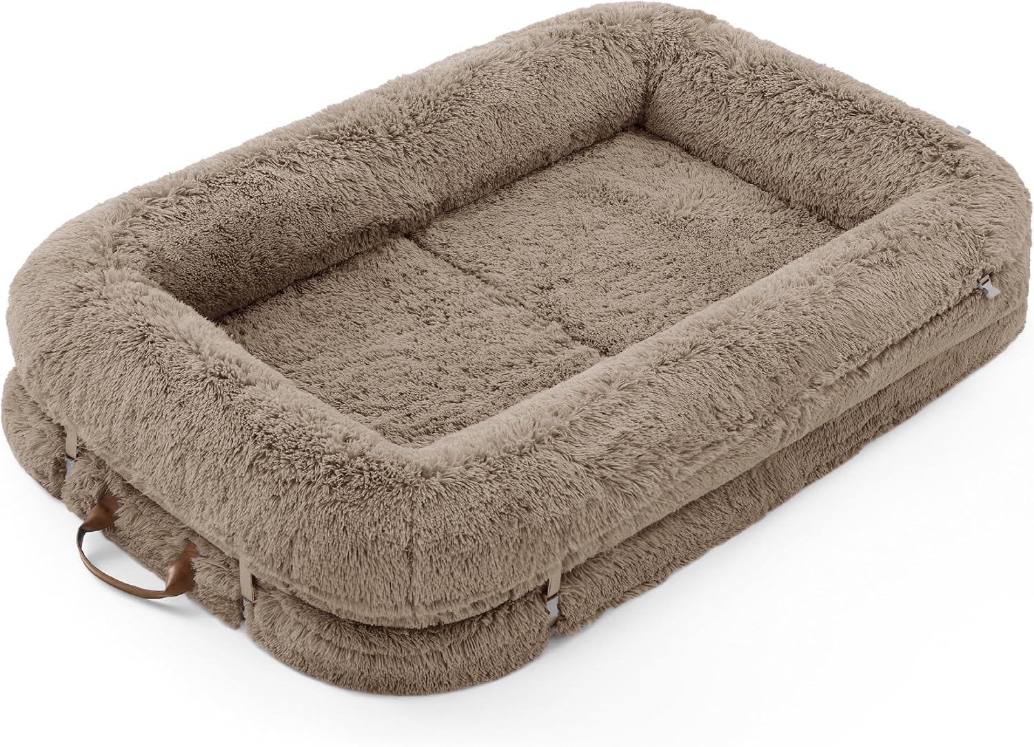 Foldable Human Dog Bed - 3 in 1 Flexible Giant Human Dog Bed for Adult People with Supportive Bolster Egg Foam, Waterproof Liner, Calming Fluffy Faux Fur Orthopedic Big Bean Bed, Charcoal