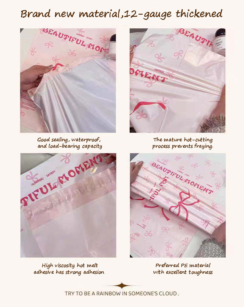 Pink bow-tie express delivery bag, clothing packaging bag, express delivery packing bag, thickened colorful express delivery bag wholesale.