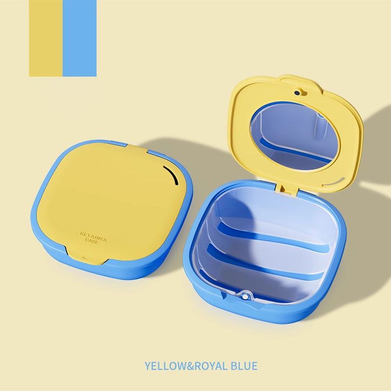 Dental Retainer Case With Drain Basket Portable Mouth Guard False Teeth Denture Storage Box Teeth Aligner Braces Case