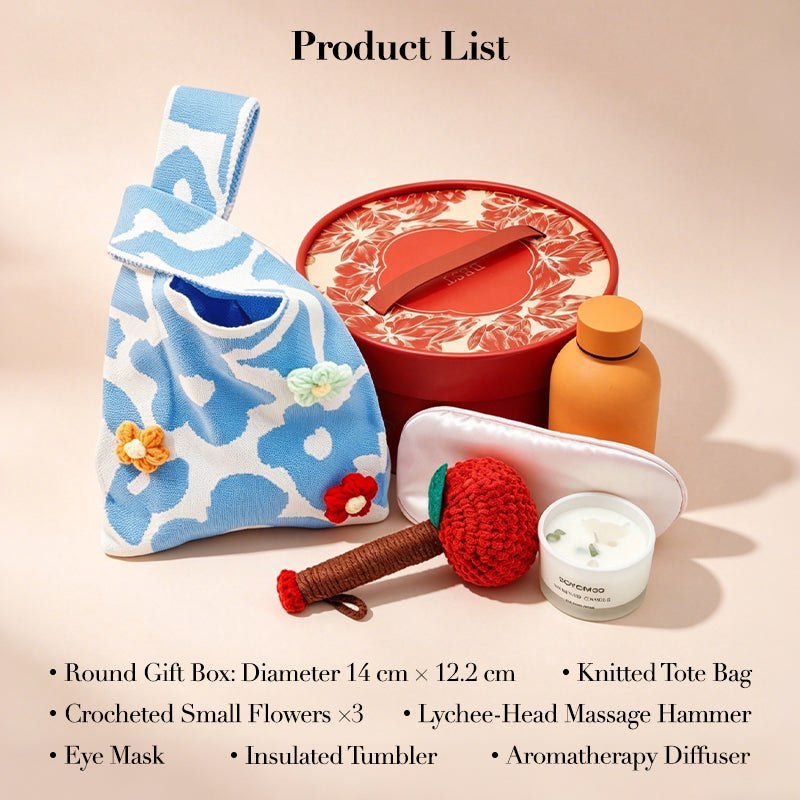 Handmade Crochet Self-Care Gift Set - Personalized Wellness Box with Knitted Bag & Accessories