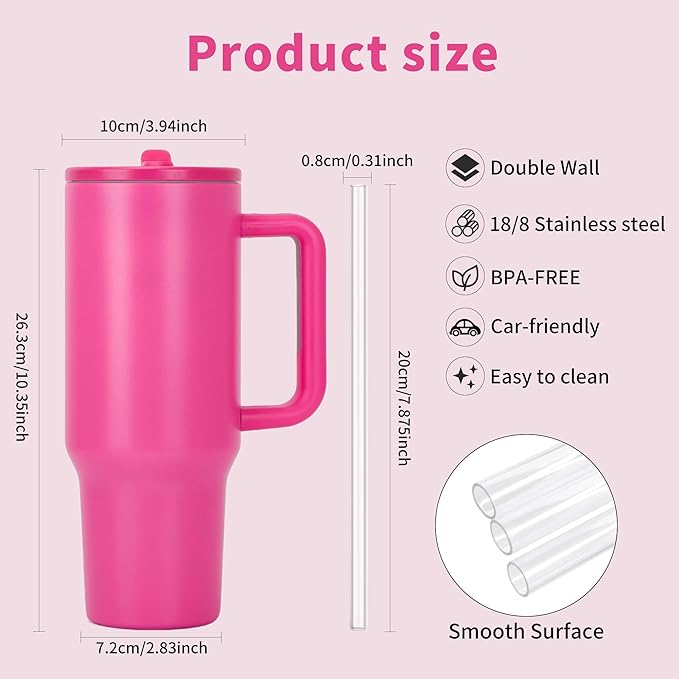 40oz Stainless Steel Insulated Tumbler with Handle & Flip Straw – Rose Red – Keeps Drinks Hot & Cold