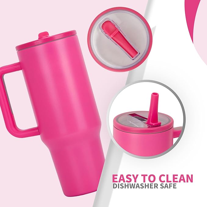40oz Stainless Steel Insulated Tumbler with Handle & Flip Straw – Rose Red – Keeps Drinks Hot & Cold