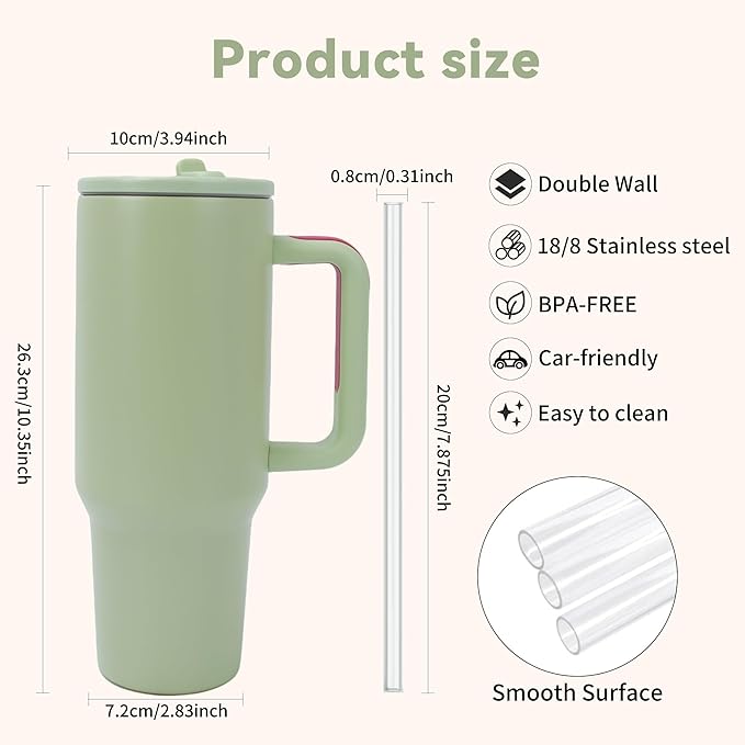 40oz Stainless Steel Insulated Tumbler with Handle & Flip Straw – Grass Green – Keeps Drinks Hot & Cold