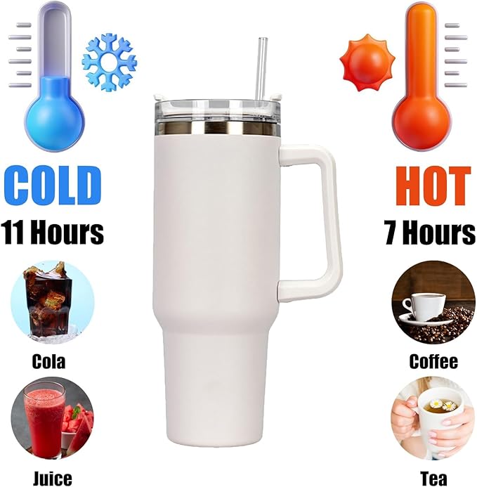 40oz Stainless Steel Insulated Tumbler with Handle & Flip Straw – Pink – Keeps Drinks Hot & Cold