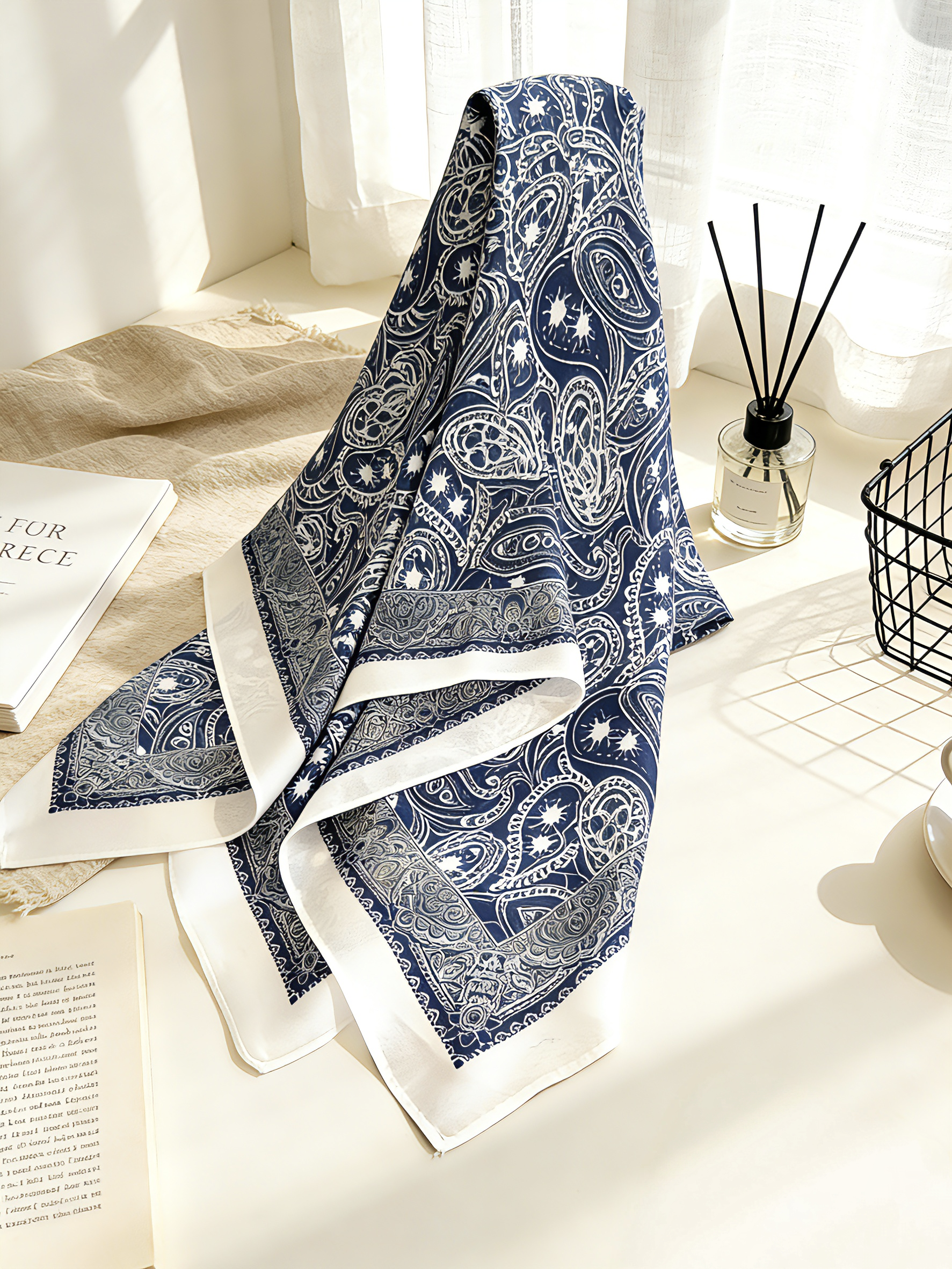 Women's Scarf, Silk-like, 27.6 x 27.6 inches (70 x 70 cm), Neckerchief, Square, Bandana, Elegant, Comm