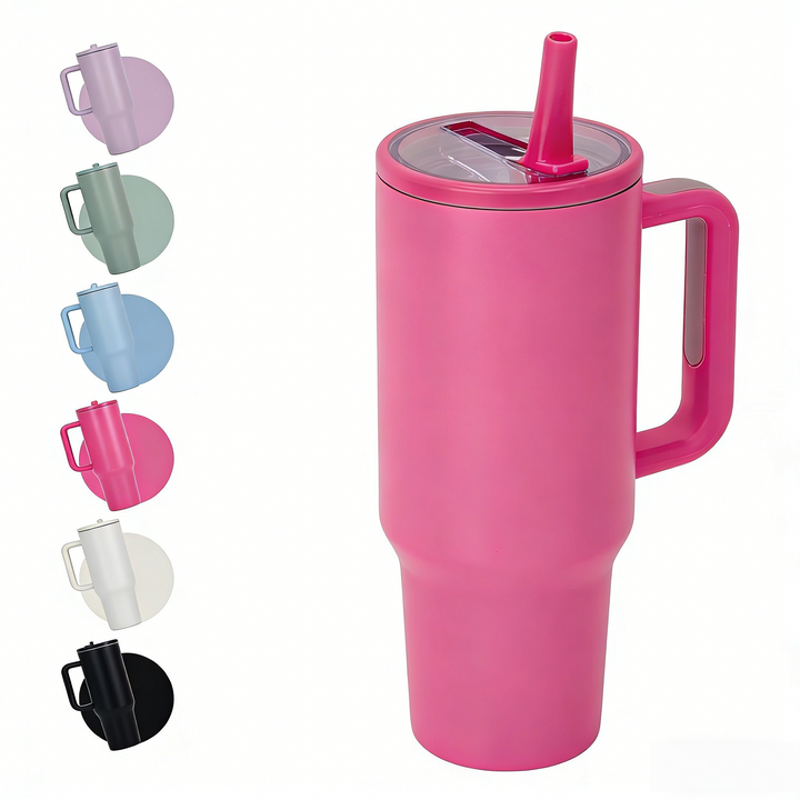 40oz Stainless Steel Insulated Tumbler with Handle & Flip Straw – Rose Red – Keeps Drinks Hot & Cold