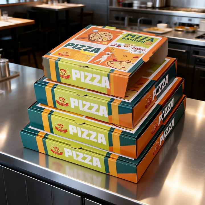 Retro-Art Eco-Friendly Pizza Box | Custom Corrugated Cardboard Packaging for Pizzerias