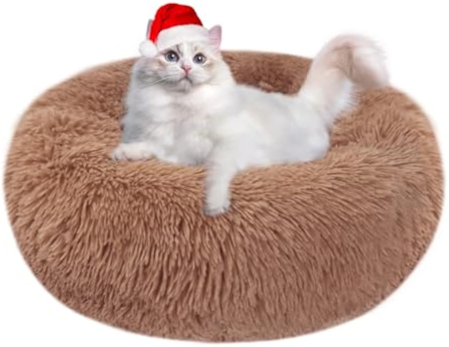 Calming Dog and Cat Bed Donut - 19.7'' Dog Bed Small, Fluffy Cat Anti Anxiety Beds for Indoor Cats, Washable Pet Bed with Non-Skid Bottom for Dogs and Cats, Light Grey M(19.7in/50cm)